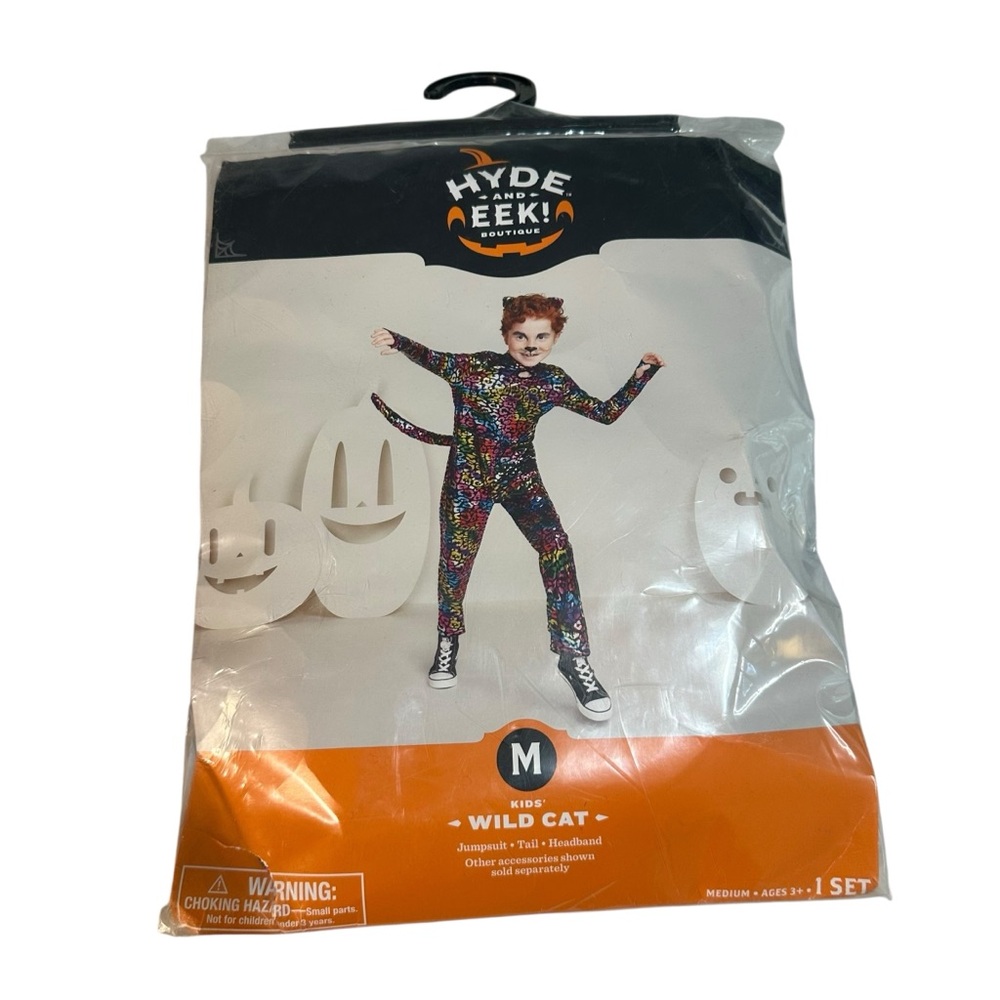 Kids Wild Cat Rainbow Foil Leopard Halloween Costume Jumpsuit with headband